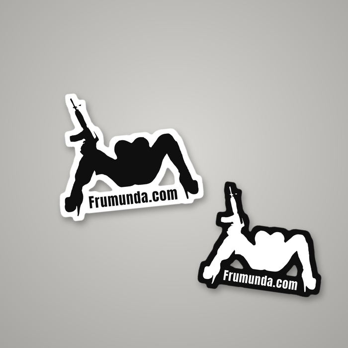 FRUMUNDA kiss-cut stickers with Frumunda.com under the girl, black and white versions