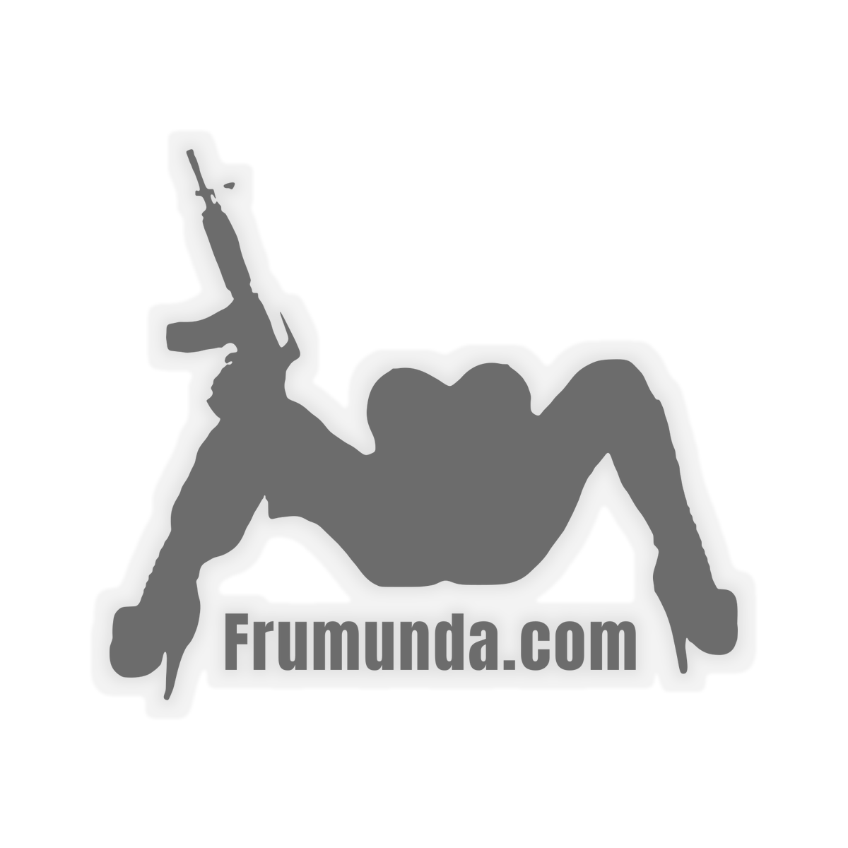 FRUMUNDA transparent kiss-cut sticker with Frumunda.com under the girl